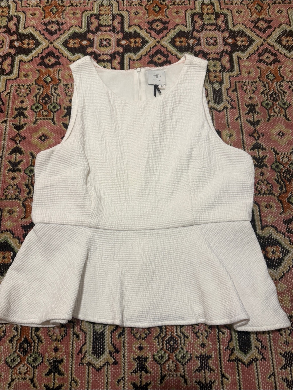 Anthropologie HD in Paris Peplum Top in White 100% Cotton - Picture 4 of 6